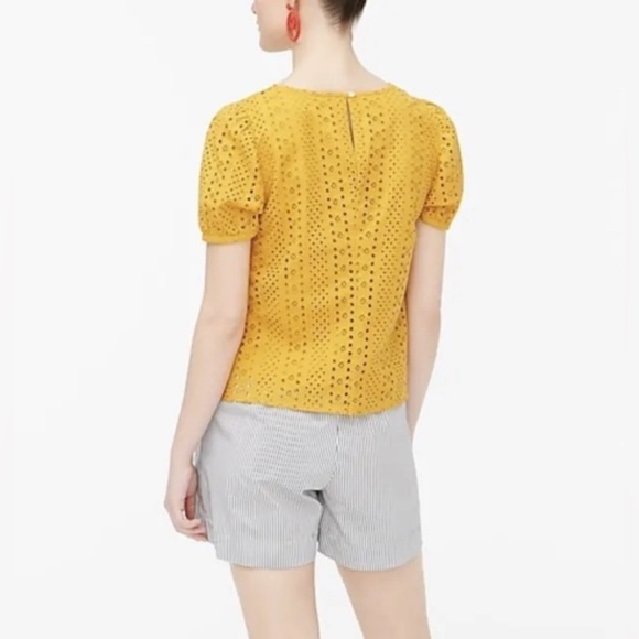 J. Crew eyelet puffed sleeve blouse golden yellow‎ size XS - Picture 2 of 10
